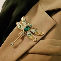 Broche vintage luxueuse - avec libellule en cristal