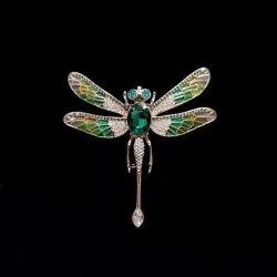 Broche vintage luxueuse - avec libellule en cristal