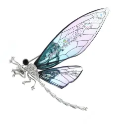 Broche en métal à la mode - grande libellule avec cristaux