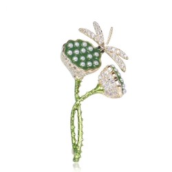 Lotus flower with crystal dragonfly - elegant brooch
