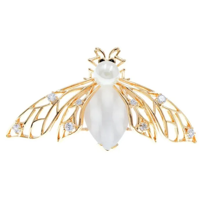 Broche en or à la mode - avec abeille perlée et cristaux