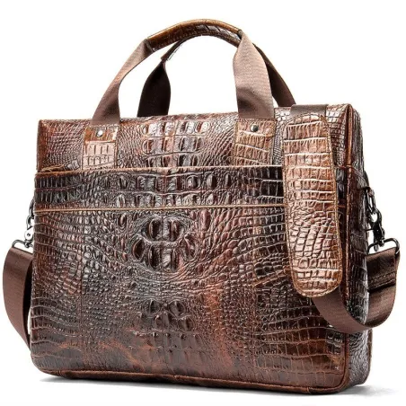Sac à main luxueux en cuir - avec bandoulière - motif peau de crocodile - cuir véritable