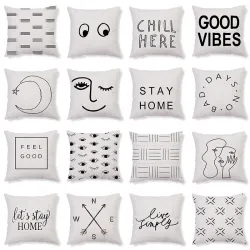 Housse de coussin déco - géométrie noir et blanc - 45cm * 45cm