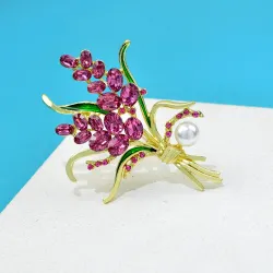 Broche luxueuse - fleurs en cristal rose