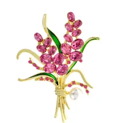 Broche luxueuse - fleurs en cristal rose