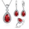 Luxurious jewellery set - water drop shaped cubic zirconia - necklace - earrings - ringJewellery Sets