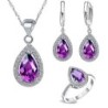 Luxurious jewellery set - water drop shaped cubic zirconia - necklace - earrings - ringJewellery Sets