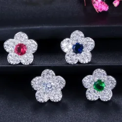 Flowers shaped jewellery set - necklace - earrings - cubic zirconiaJewellery Sets