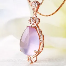 Elegant rose gold necklace - water drop shaped pendant - crystals - pink opalNecklaces