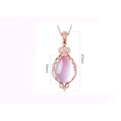 Elegant rose gold necklace - water drop shaped pendant - crystals - pink opalNecklaces