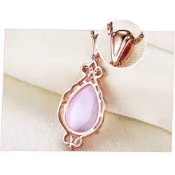 Elegant rose gold necklace - water drop shaped pendant - crystals - pink opalNecklaces