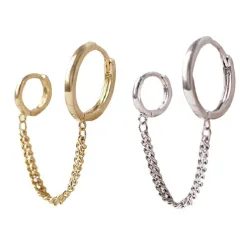 Boucles d'oreilles style rétro - anneaux doubles - chaîne