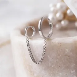 Boucles d'oreilles style rétro - anneaux doubles - chaîne