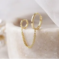 Boucles d'oreilles style rétro - anneaux doubles - chaîne