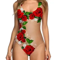 Sexy one piece swimsuit - monokini - floral & fruits printBeachwear