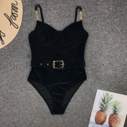Maillot de bain une pièce sexy en velours - push up - ceinture décorative