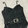 Maillot de bain une pièce sexy en velours - push up - ceinture décorative
