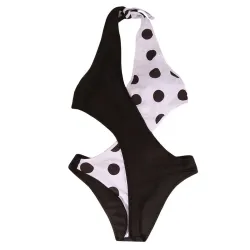 Sexy one piece swimsuit - black & white - polka dotBeachwear