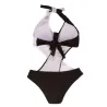 Maillot de bain une pièce sexy - noir & blanc - à pois