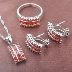 Elegant jewellery set - with red zirconia - necklace - earrings - ringJewellery Sets