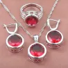 Fashionable silver jewellery set - with round zirconia - necklace - earrings - ringJewellery Sets