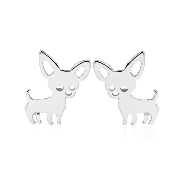 Petites boucles d'oreilles clous - en forme de chiens - acier inoxydable