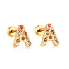 Petites boucles d'oreilles puces élégantes - avec strass colorés - lettres de l'alphabet