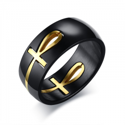 copy of Men's black & gold ankh ring