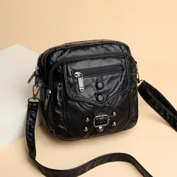 Small shoulder / waist bag - leather - rivets - zippersBags