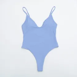 Sexy one-piece swimsuit - ribbed - deep neckline - with push upBeachwear