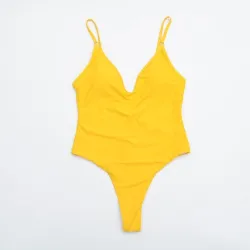 Sexy one-piece swimsuit - ribbed - deep neckline - with push upBeachwear