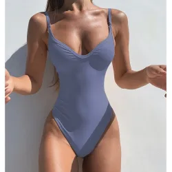 Maillot de bain une pièce sexy - côtelé - décolleté profond - avec push up