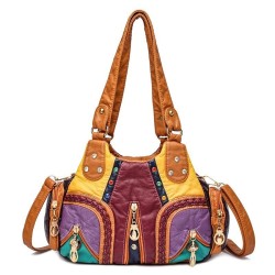 Petit sac bandoulière vintage - rivets - couleurs contrastées - cuir