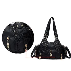 Vintage small shoulder bag - rivets - contrast colors - leatherBags
