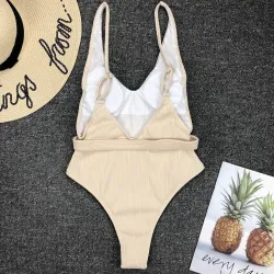 Maillot de bain une pièce côtelé sexy - monokini brésilien - avec ceinture