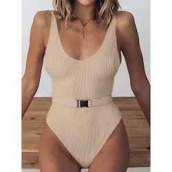 Maillot de bain une pièce côtelé sexy - monokini brésilien - avec ceinture