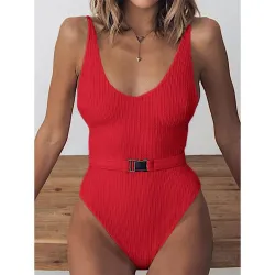 Maillot de bain une pièce côtelé sexy - monokini brésilien - avec ceinture