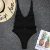 Maillot de bain une pièce côtelé sexy - monokini brésilien - avec ceinture