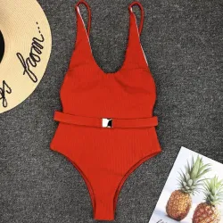 Maillot de bain une pièce côtelé sexy - monokini brésilien - avec ceinture
