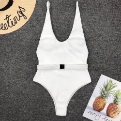 Maillot de bain une pièce côtelé sexy - monokini brésilien - avec ceinture
