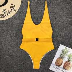 Maillot de bain une pièce côtelé sexy - monokini brésilien - avec ceinture