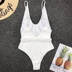 Maillot de bain une pièce côtelé sexy - monokini brésilien - avec ceinture