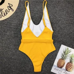 Sexy one piece ribbed swimsuit - Brazilian monokini - with beltBeachwear