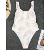 Sexy white one piece swimsuit - leaves printed - push upBeachwear