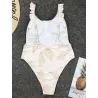Sexy white one piece swimsuit - leaves printed - push upBeachwear