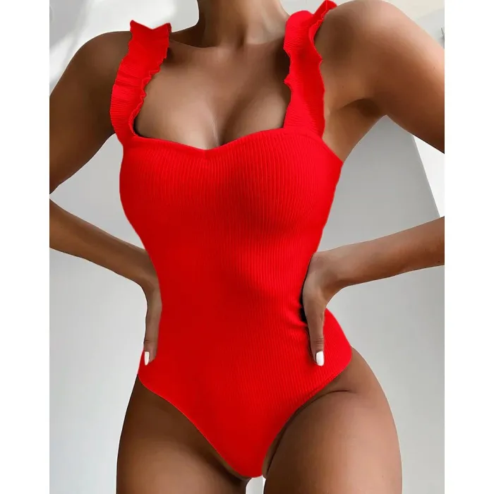 Maillot de bain une pièce côtelé sexy - volants décoratifs - push up