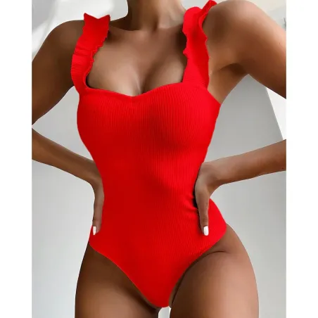 Maillot de bain une pièce côtelé sexy - volants décoratifs - push up
