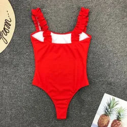 Sexy one piece ribbed swimsuit - decorative ruffles - push upBeachwear