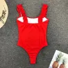 Sexy one piece ribbed swimsuit - decorative ruffles - push upBeachwear