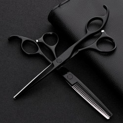 Ensemble de ciseaux de coiffeur professionnel - Acier japonais 440 - 6 pouces - Black Edition - ciseaux à cheveux - ciseaux à ef